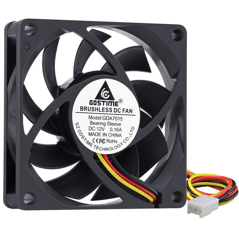 GDSTIME 70mm x 70mm x 15mm 12V 3PIN DC Brushless CPU Cooler Fan - Image 1